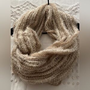 Urban Outfitters Tan Loose Knit Cowl Neck Looped Infinity Scarf Soft Sparkles
